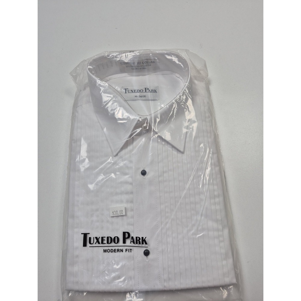 Tuxedo Park Dress Shirt Mens M 34/35 White Pleated French Cuff Tuxedo Formal